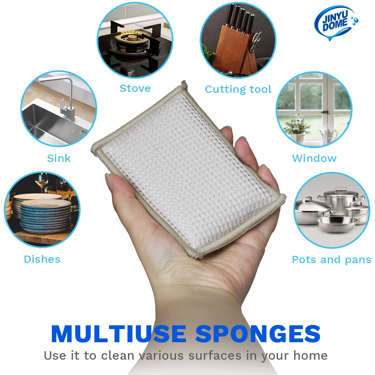 JINYUDOME 4Pcs/Set Bamboo Fiber Sponge Rub Cleaning Sponge Rub Non-stick Kitchen Household Cleaning Dishwashing Tool Scrub Pot