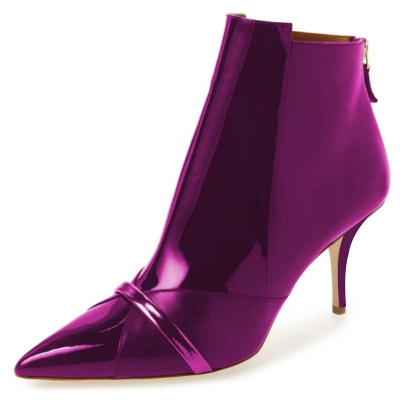 

SHOFOO Fashionable women's high-heeled boots. Purple (black, leopard print) leather boots. 8-10 cm heel height. Ankle boots.