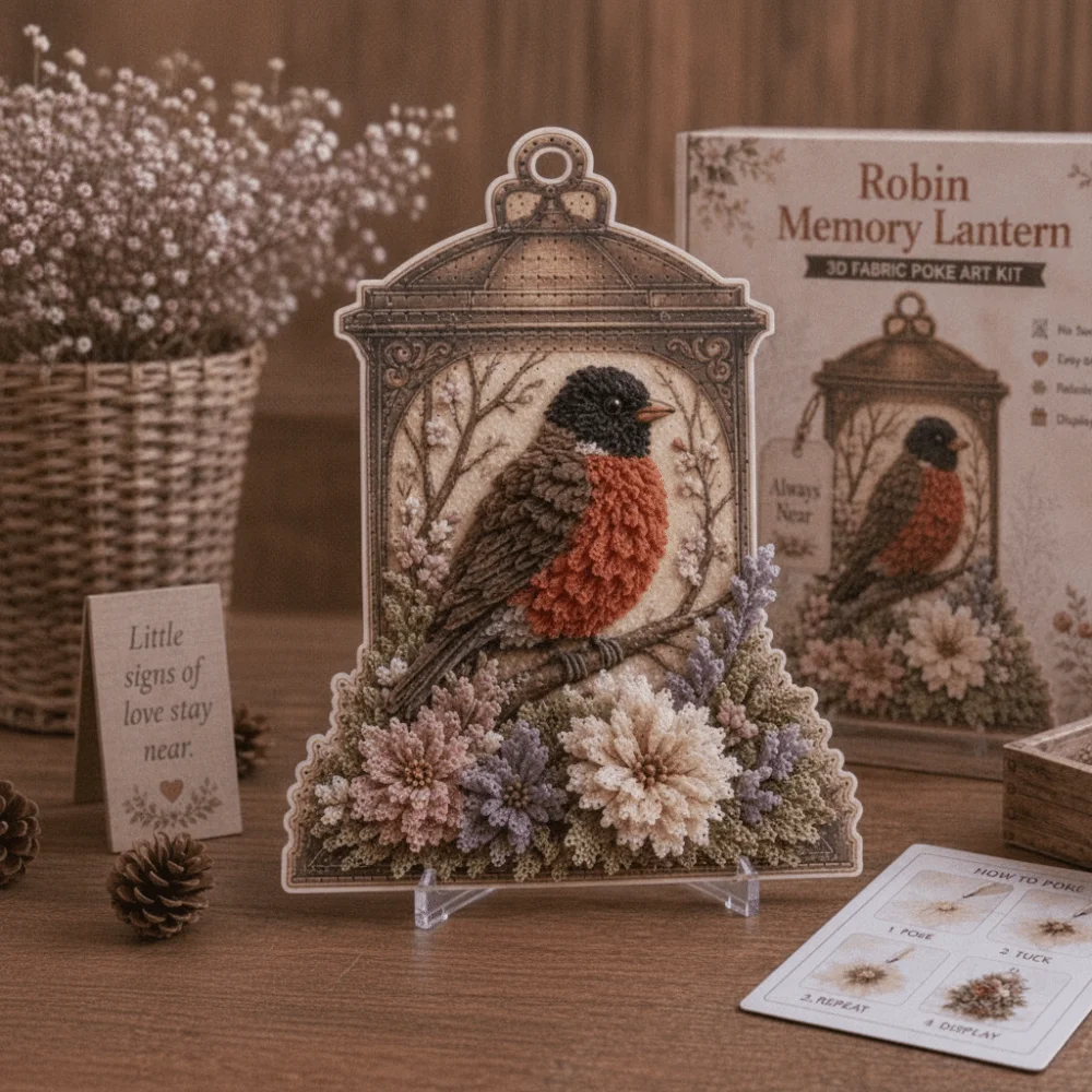 No Sewing Fabric Poke Art Thick Board Colorful Rags Bird Ornament DIY Easy Make Poke Pen Needle Craft Kit Cozy Activity