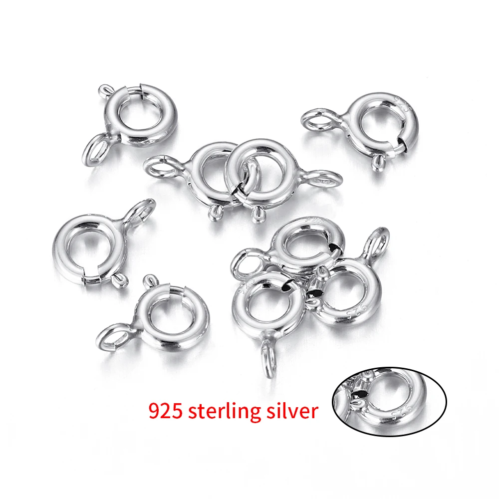 4pcs 5/6/8mm 925 Sterling Silver Round Claw Spring Clasps Hooks for Bracelet Necklace Connectors DIY Jewelry Making Supplies