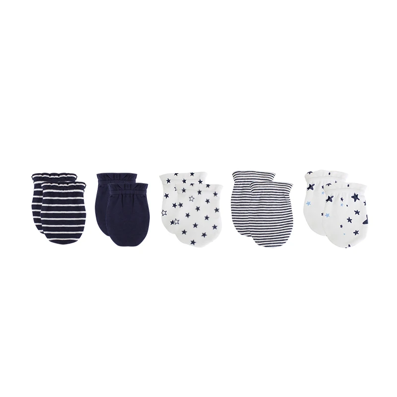 Kiddiezoom 5 Pcs/Lot Newborn Gloves 100%Cotton Cute Breathable Mittens Baby Accessories 0-6M