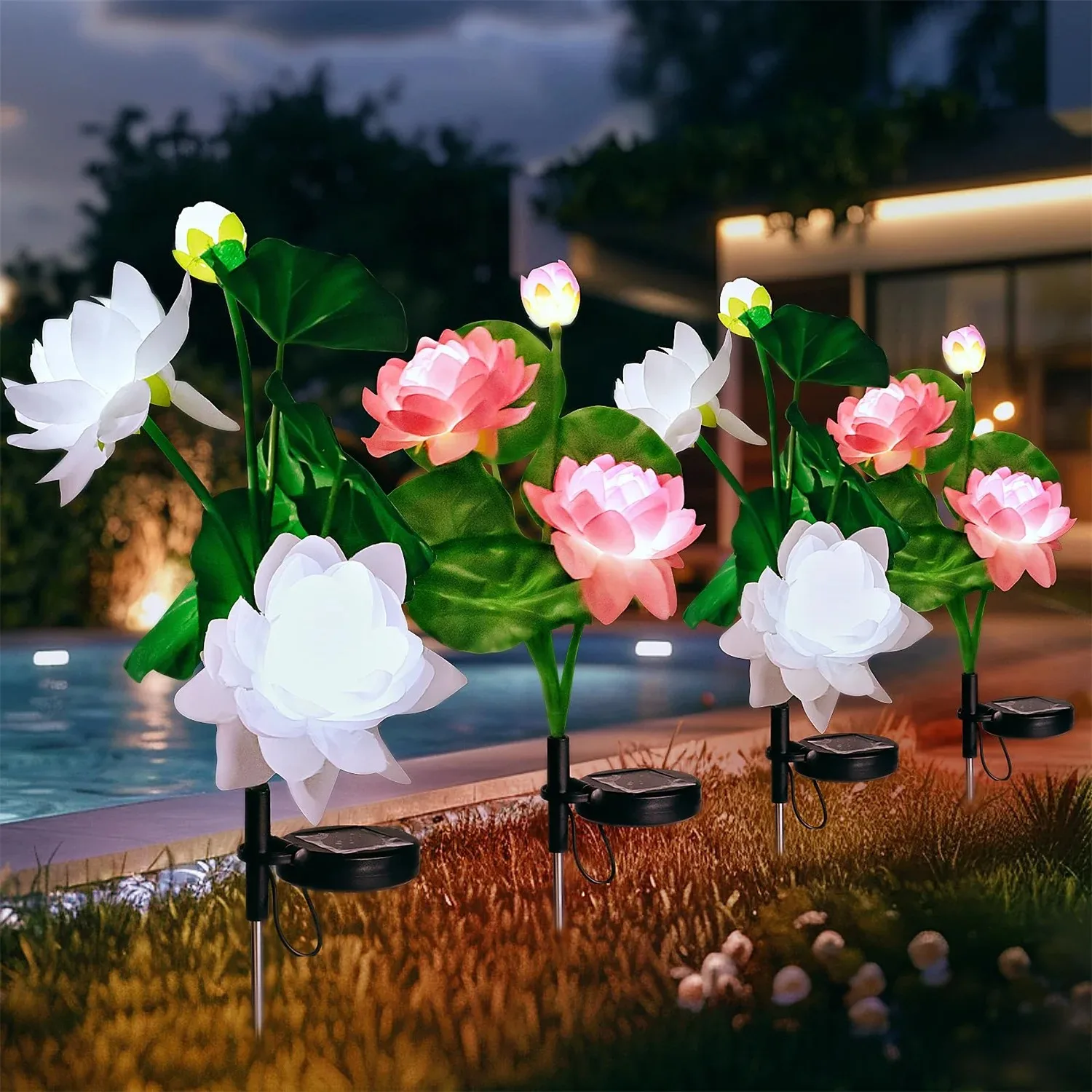 

Уличные солнечные светильники в виде цветов, водонепроницаемые светодиодные ландшафтные лампы, холодный белый свет, в форме лотоса, для сада, веранды, газона, двора, декоративные солнечные светильники