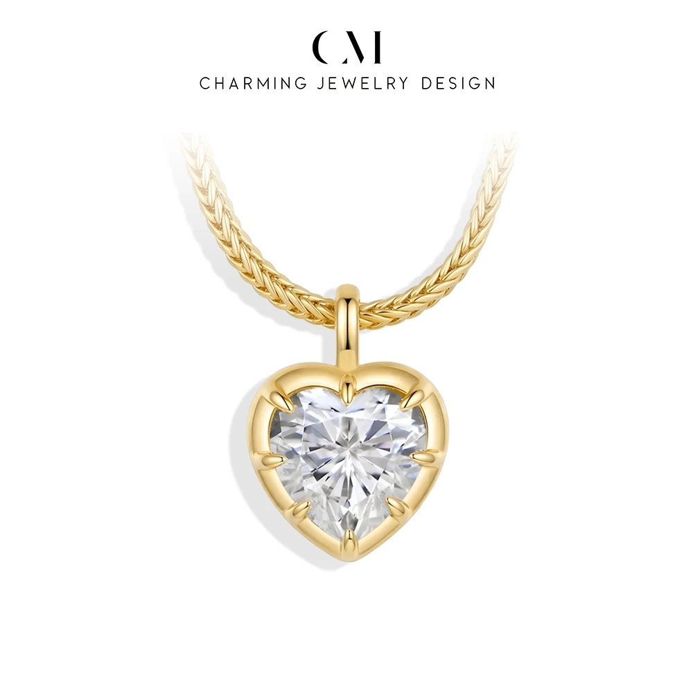 CHARMING Sparkling Heart Oval Round Pear Cut Moissanite Copper Necklace Pendant Women Original Daily Jewelry Anniversary Wedding