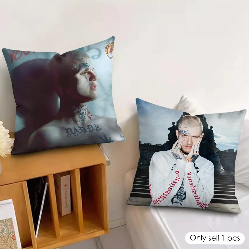 Rapper L-Lil Peep Moody Cushion Cover Soft Plush Fabric Double-Sided Printed Pillowcase for All Seasons Home Decor