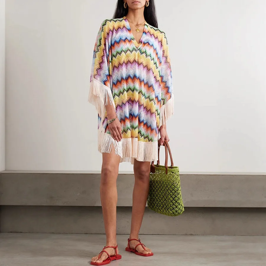 Women Summer Dress Boho Floral Maxi Dresses Tassel Loose Cover Up Jumpsuit Playsuit