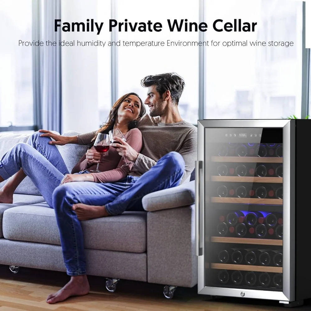 Wine Refrigerator 52 Bottles, Fast Cooling Low Noise No Fog, 20 Inch, 41F-68F Digital Temperature Control Compressor Wine Cellar