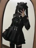 High Waist Lolita School orm Set Winter Faion oulder Bared irt And  Skirt Spicy Girl Clete Outfit Polyester ... - Image 5
