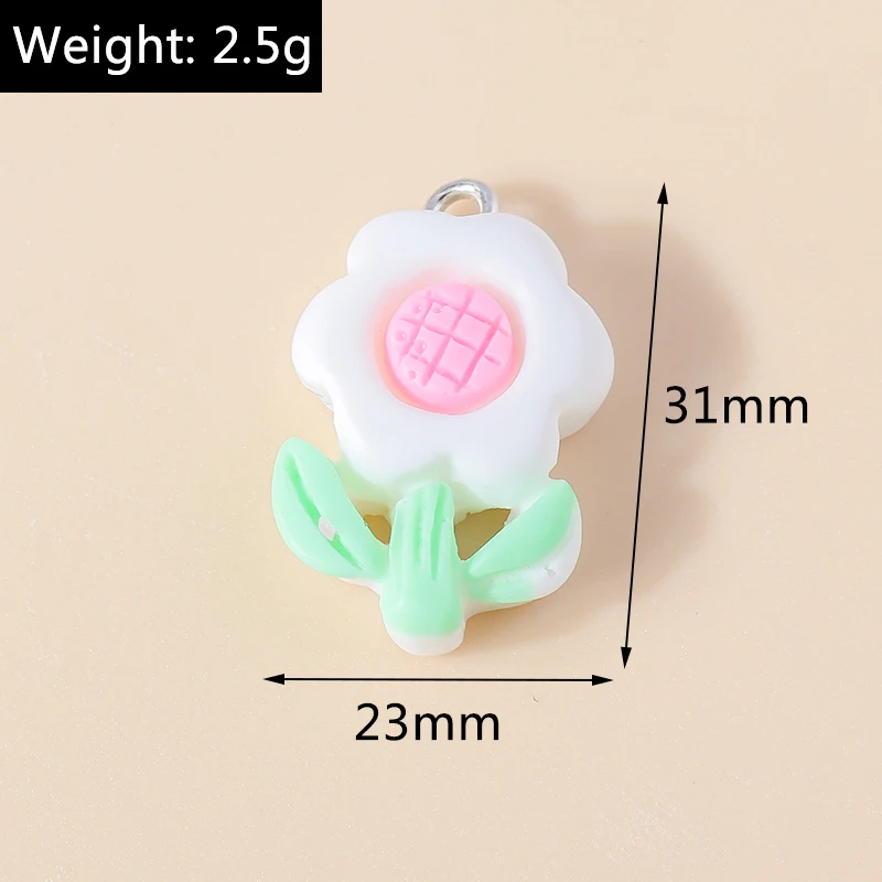 Leslie 15-teiliges Set Bunte Harz-Blumenanhänger für Ohrringe, Halsketten und Anhänger - Niedliche Rosen- und Gänseblümchen-Blumencharms als Schmuckzubehör – Detail 9