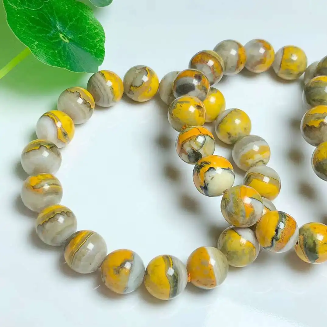 Natural AAAA Bumblebee Jasper Round Bead Reiki Healing Crystals Home Decoration Handicraft10-12mm Bracelets