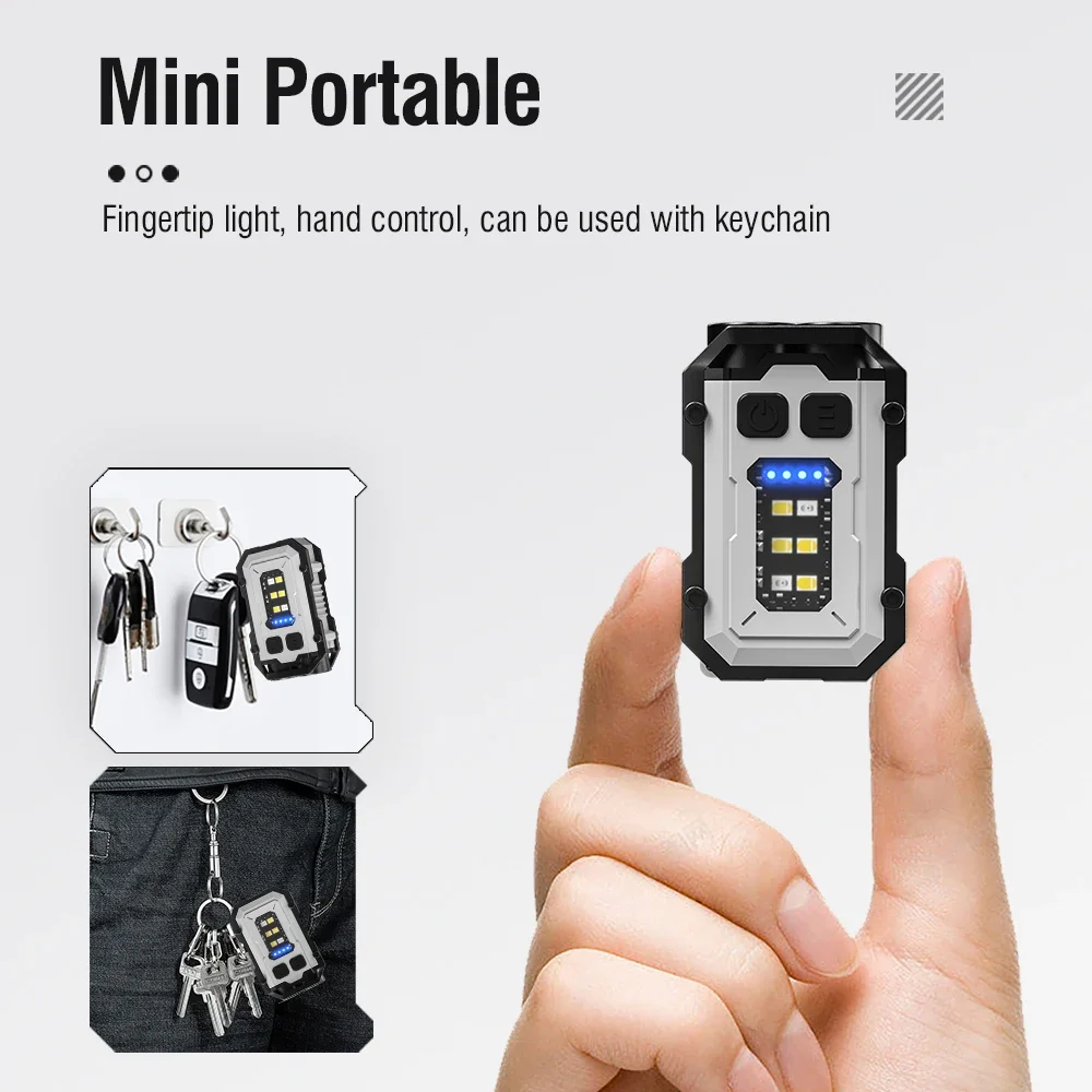 BORUiT Portable Keychain Light 8 Light Modes EDC Flashlight Type-C rechargeable Mini Flashlight With Magnet Emergency Work Torch