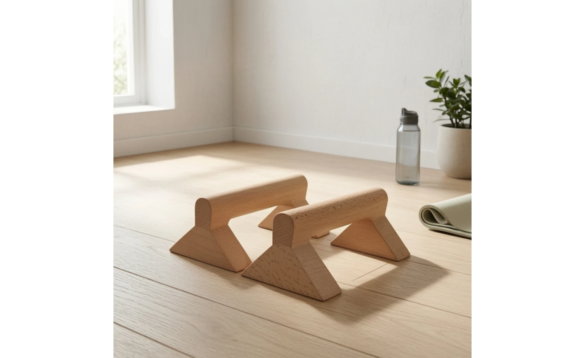 Wooden Push-up Stands Solid Wood Push-up Stands with Triangular Base Parallettes Long-Lasting Fitness Equipment Comfortable Grip