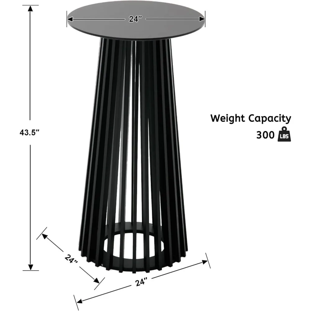 43.5" High Round Bar Table, Modern Wood Cocktail Table with Columnar Wooden Strips Base