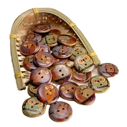 30pcs Wood Sewing Buttons Scrapbook Round Mixed 2-Holes Owl Pattern 25mm Costura Decorate vintage buttons sewing supplies