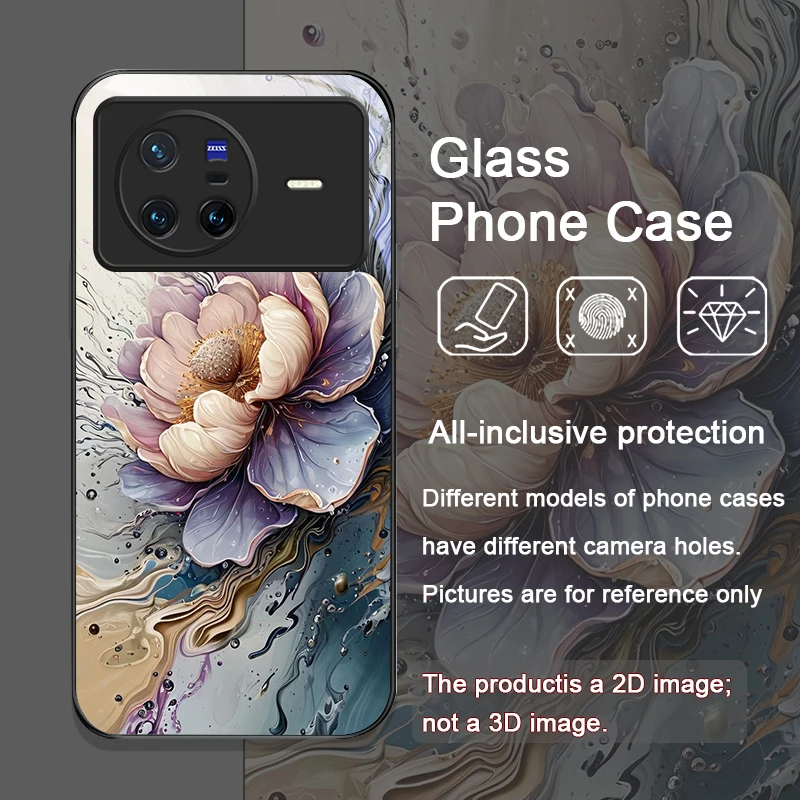 الفاخرة لوتس الرخام الأزهار نمط الزجاج المقسى جراب هاتف ل ممن لهم رينو 13 F 12 11 برو 10 SE البحث X3 لايت X5 A79 A58 5G غطاء #4