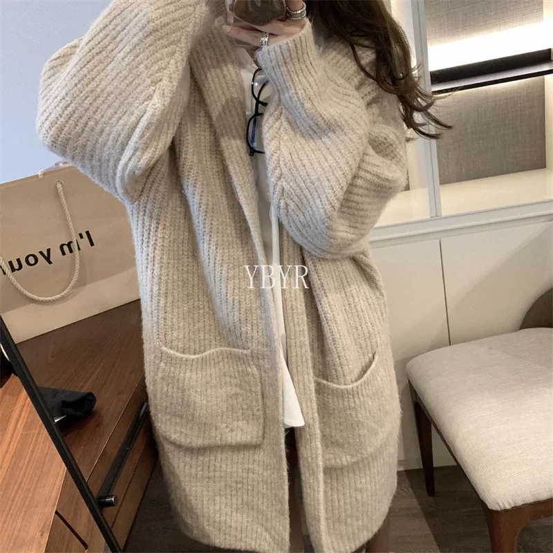 

Women Sweater Midi Cardigan Autumn Fashion Casual Plain Long Sleeve Knit Loose Daily Long Hooded Cardigan New Outerwear