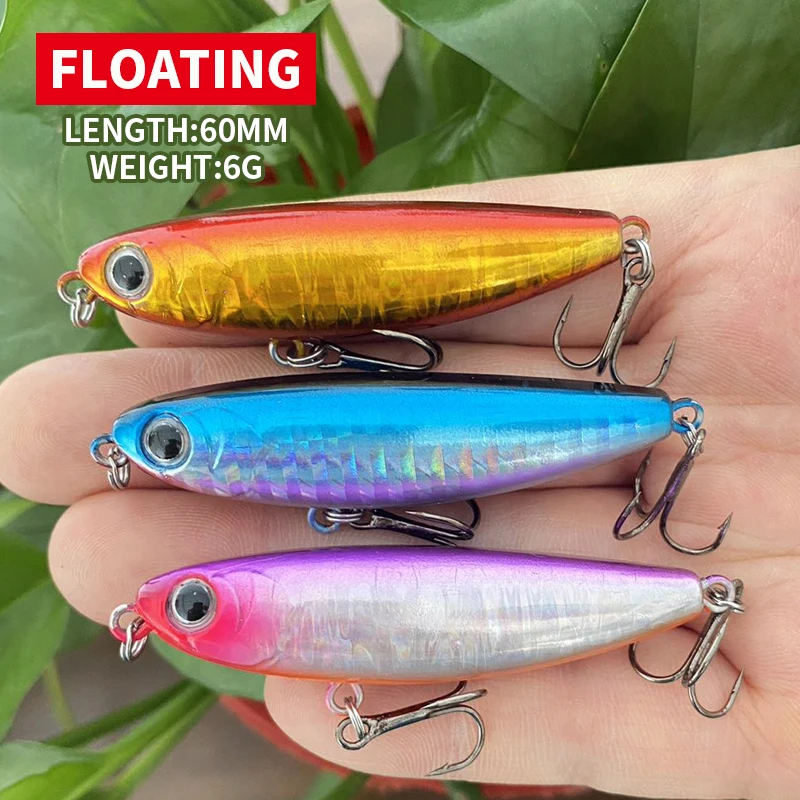 60mm 6g Surface Pencil Fishing Lure Topwater Doggy Floating Artificial Bait Bass Trout Pike Pesca Wobbler Fishing Tackle 9016