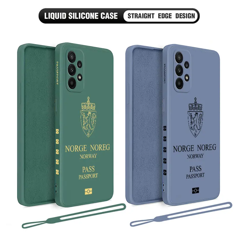 Norway Passport Case For Samsung Galaxy S24 S23 S22 S21 S20 S10 Note 20 10 Lite Ultra Plus FE 4G 5G Cover With Hand Strap