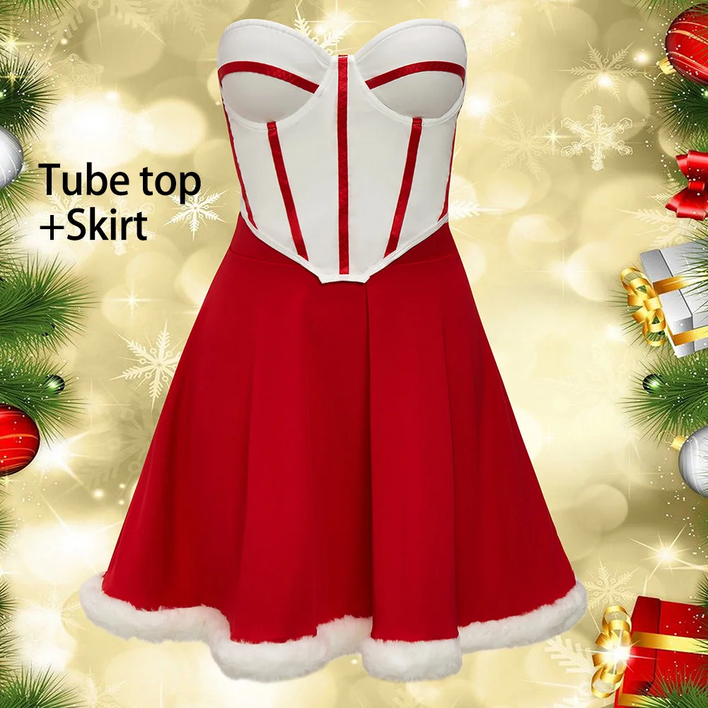 

Женский комплект: топ-бандо и юбка из плюшевой ткани, костюм для вечеринок и выступлений, без рукавов, подходит для разных сезонов