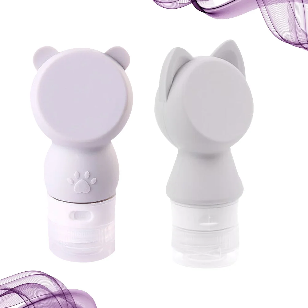 2 قطعة سيليكون الكرتون زجاجات فارغة المحمولة غسول موزع السفر زجاجات التخزين رمادي القط الدب نمط قابلة لإعادة الاستخدام التعبئة والتغليف الفرعية #2