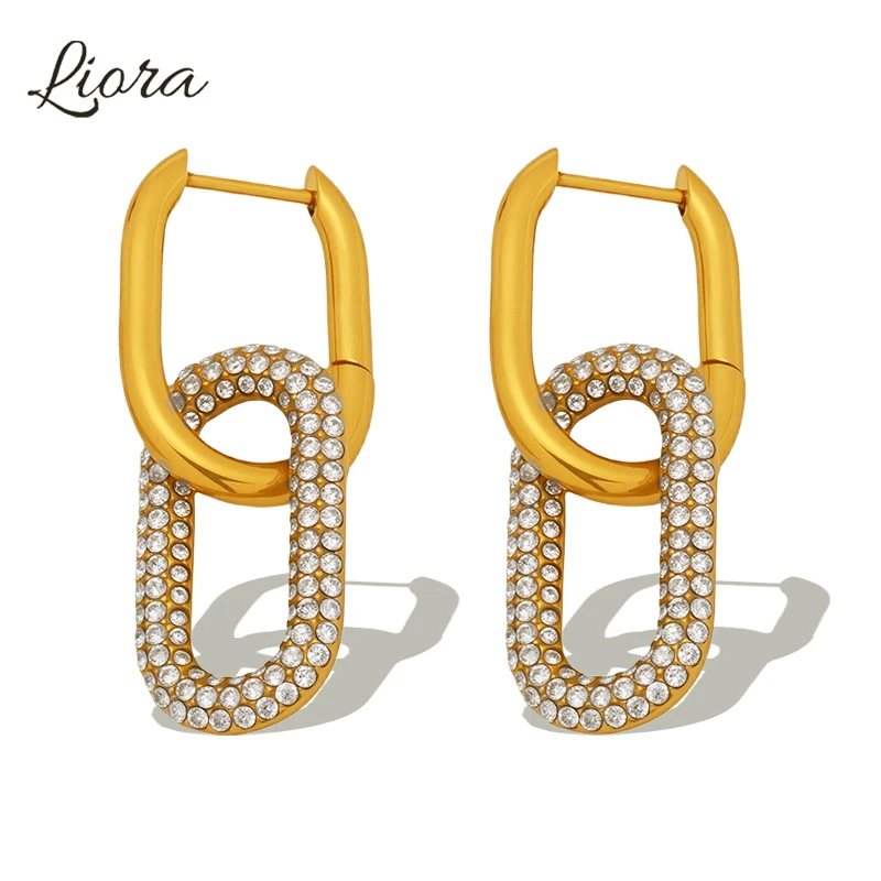 

Liora Delicate Oval Dangle Earrings For Women Stainless Steel Cubic Zircon Wedding Earrings 18K Gold Plated Ear Women Jewelry