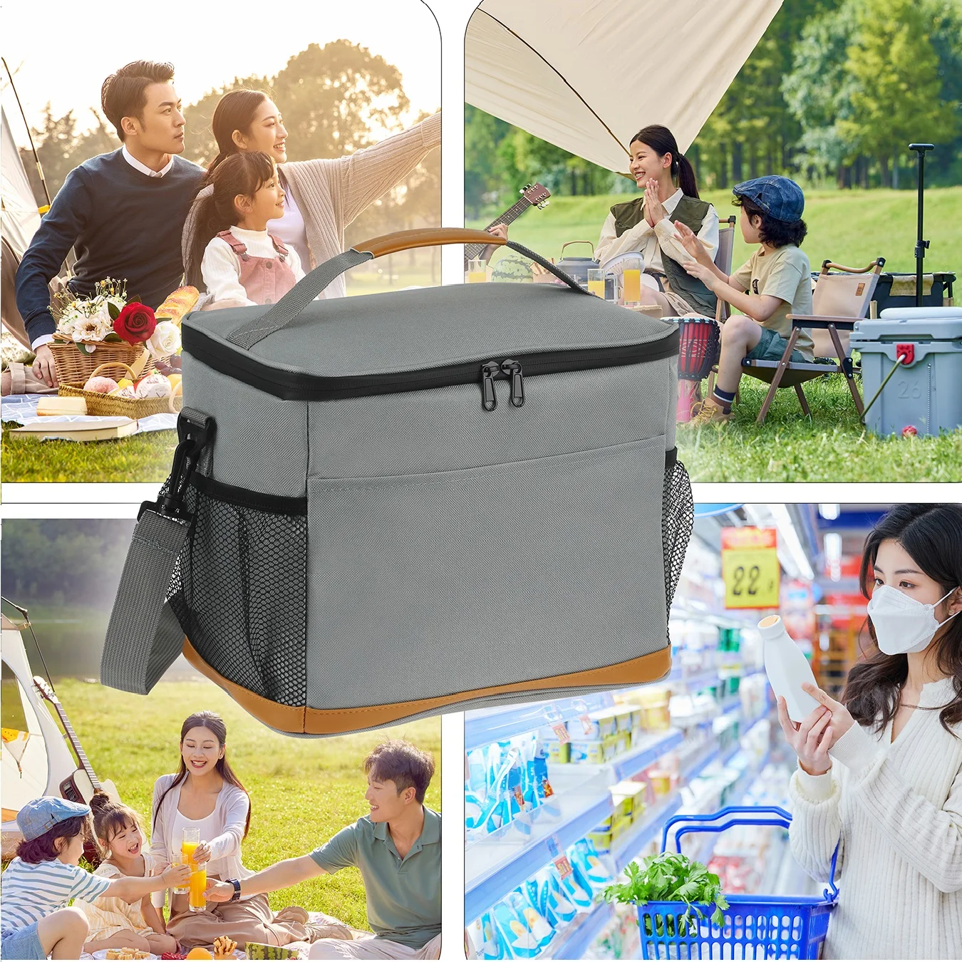 12L Large Capacity Camping Picnic Insulated Cooler Bag Cooler Box Travel Lunch Ice Thermal Food Lunch Bag