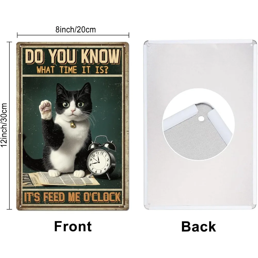 Alarm Clock Cat Metal Tin Sign 8x12in 
