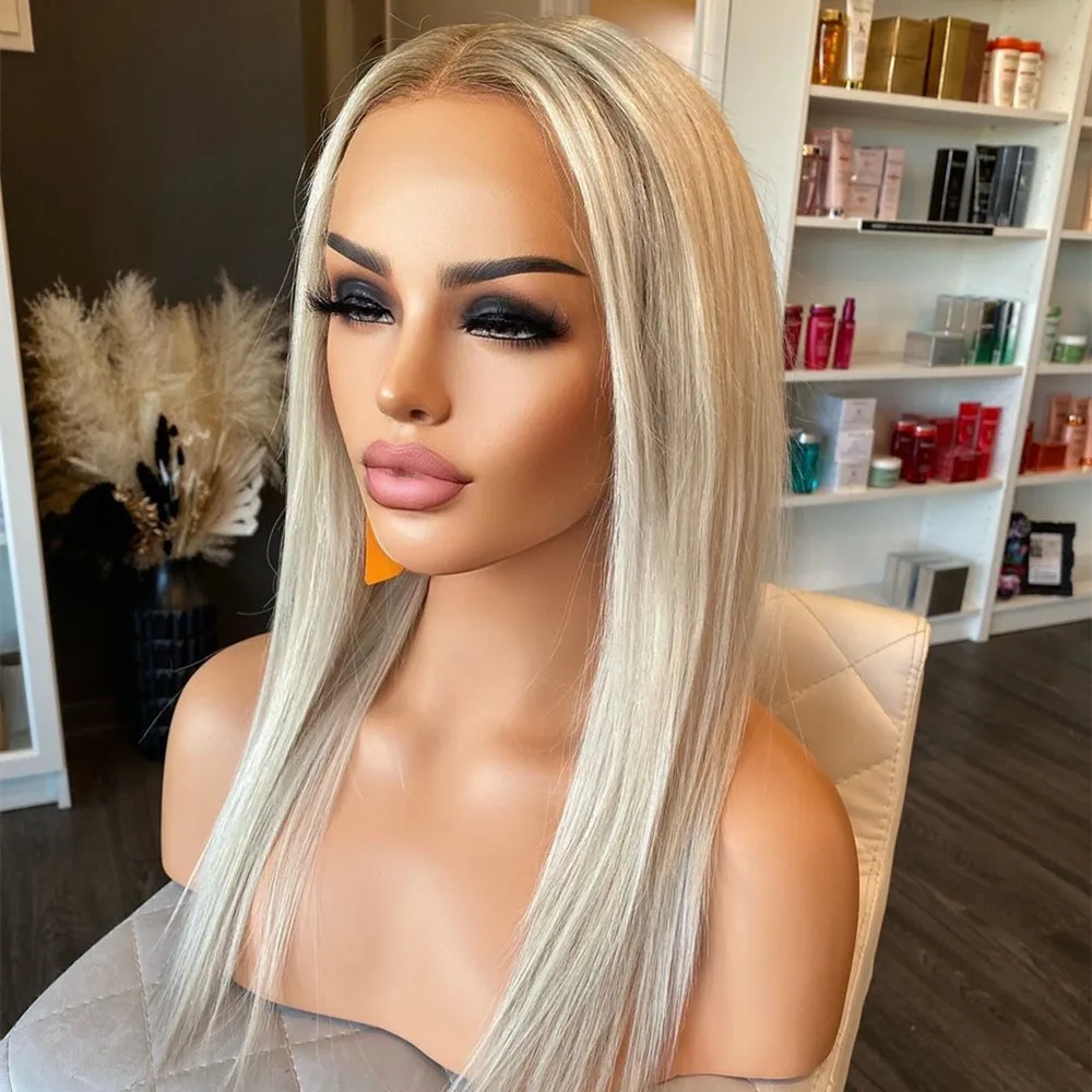 Ombre Platinum Ash Blonde Lace Front Wigs Human Hair for Women Silky Straight Full Lace Wig with Baby Hair Pre plucked Frontal