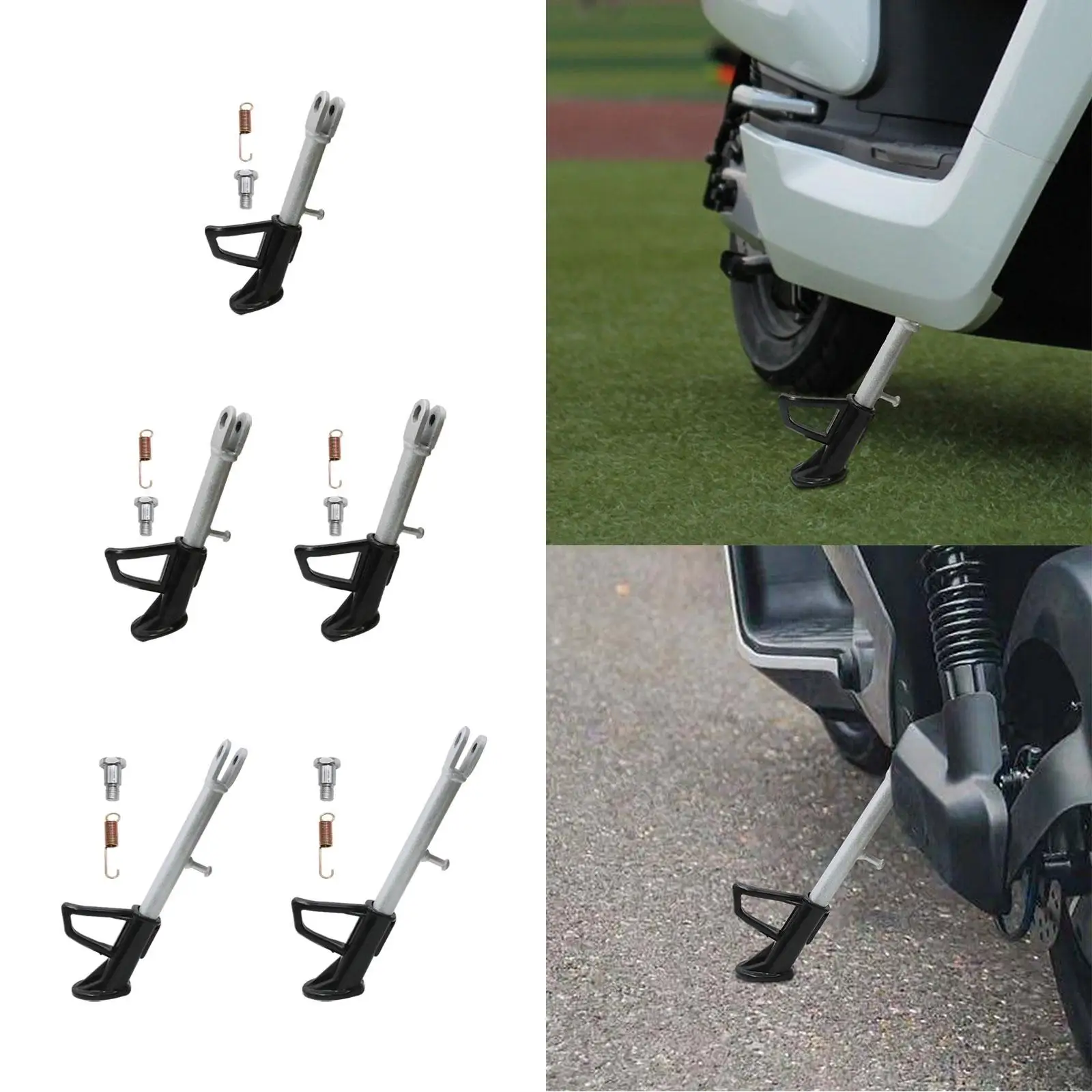 Motorcycle side parking footrest with spring mounting screw, side