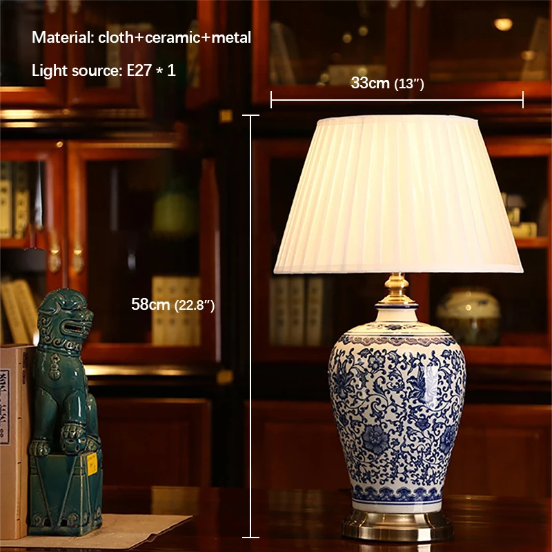 Hongcui-Lámparas de mesa de cerámica modernas, luz LED de atenuación, porcelana china azul y blanca, luz de escritorio para el hogar, sala de estar, dormitorio