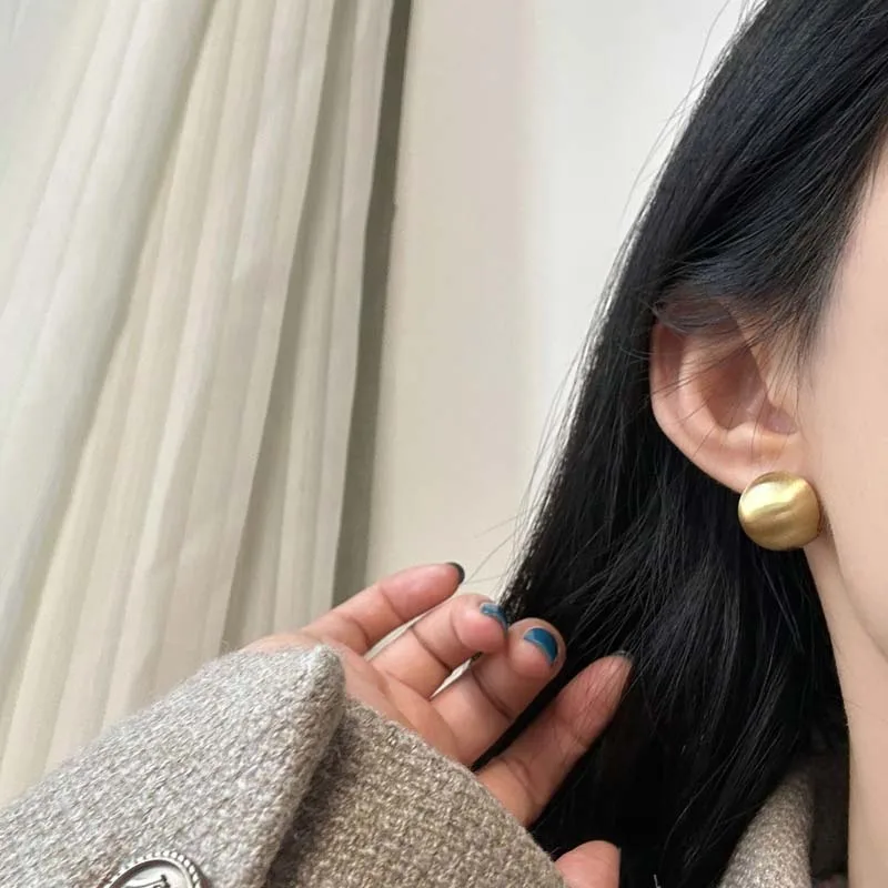 Fashion Gold Color Brushed Spherical Hoop Earrings for Women Vintage Metal Big Ball Round Earring JewelryBrincos Gifts image 4