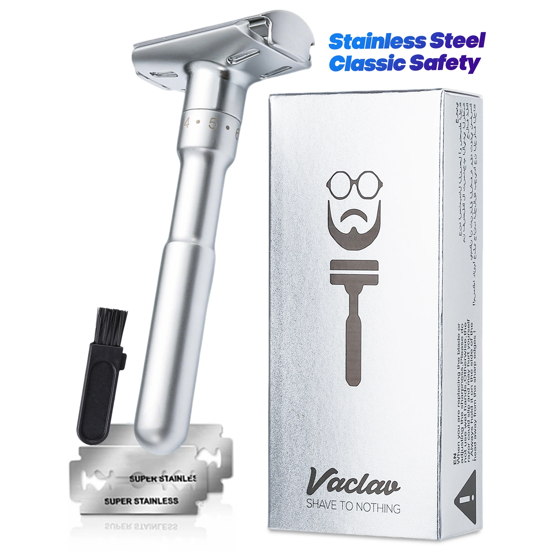 Vaclav Men's Reusable Stainless Steel Safety Classic Razor Replaceable Blades Facial Shaving Sharp Razor Portable Travel Shaver