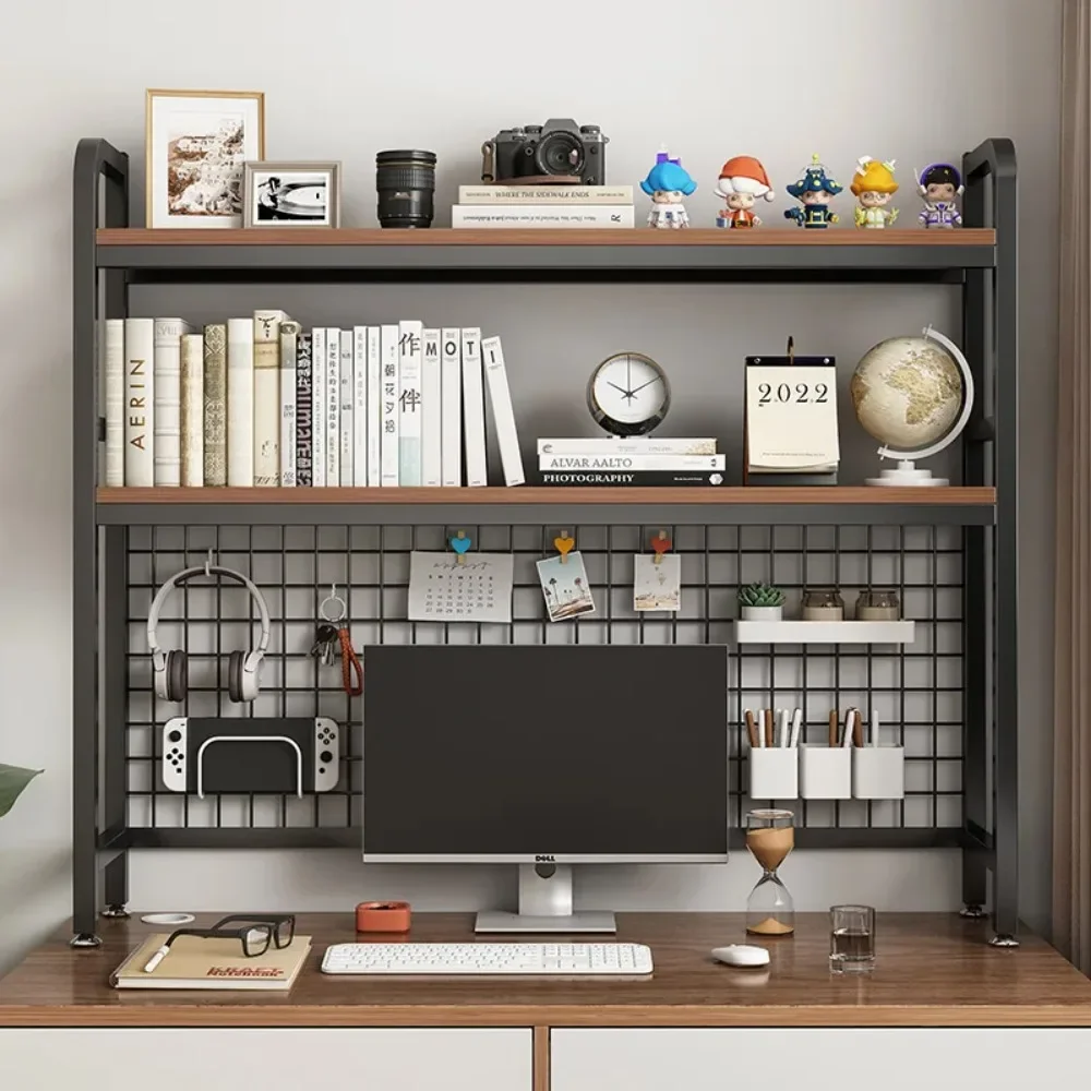 

Bookcase with Grid Multi-layer Bookshelf Large Capacity Wrought Iron Shelf Student Computer Desk Bookshelf Desktop Storage Rack