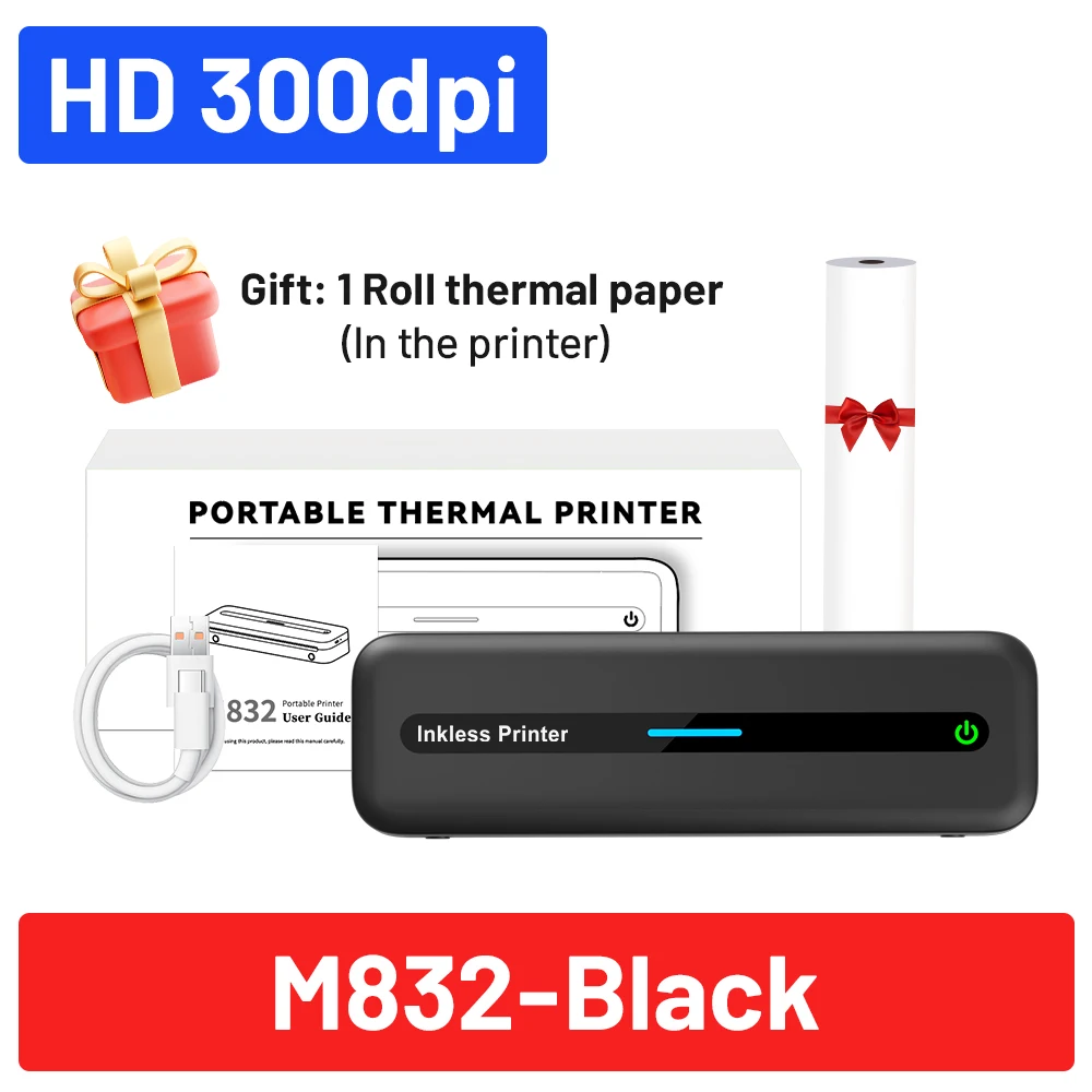 (ship to China agent) Phomemo Black M832 Portable Printer A4 Thermal Printer