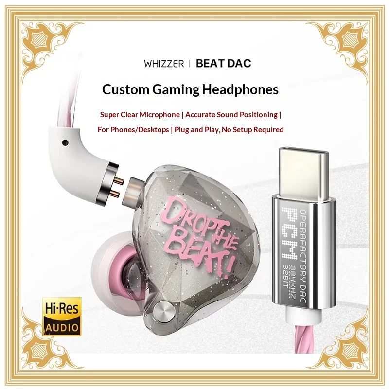 

Проводные игровые наушники-вкладыши Whizzer OS1BEAT с микрофоном, HiFi DAC, разъемом Type-C, цвет Silver Wing