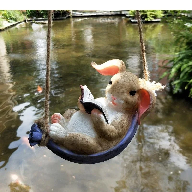 

Animal Swing Simulation Rabbit Decoration Garden Courtyard Balcony Window Sill Ornament Gift Home