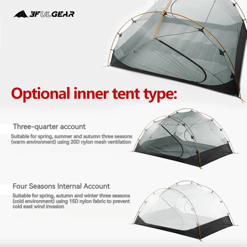 Imagem -03 - Gear-double Layer Dome Barraca de Camping Clear Sky Ultraleve Pessoas 34 Temporada 15d 210t Impermeável 40006000 mm 3f ul