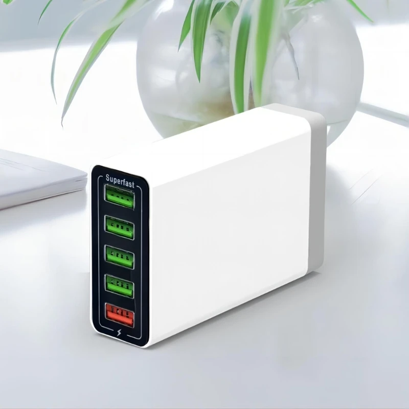 Portable Direct Current Converter with Battery Clip, 12V/24V to 5V 5Port USB Charging Multiport Power Adapter