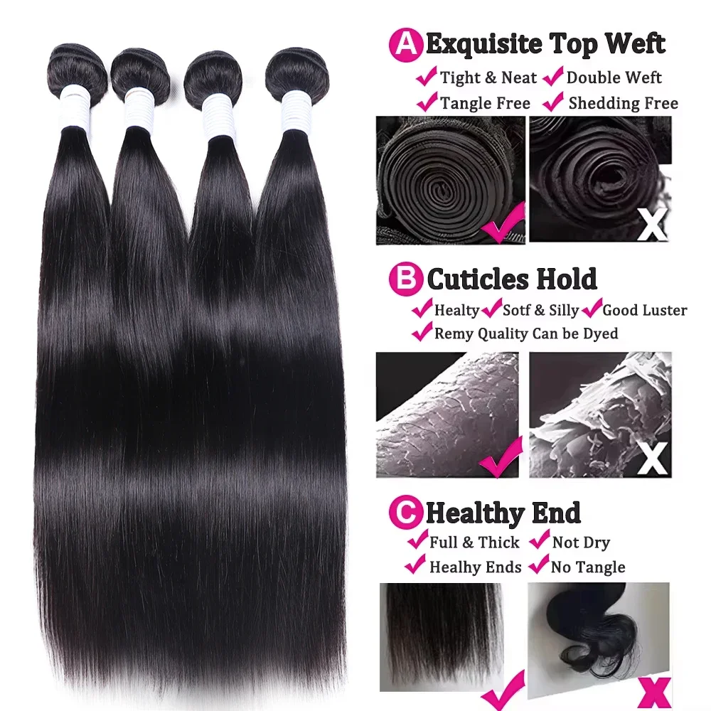 Fasci di capelli umani lisci da 10-40 pollici Fasci di capelli grezzi Capelli umani 3/4 pezzi Fasci di capelli Tissage Estensioni dei capelli brasiliani