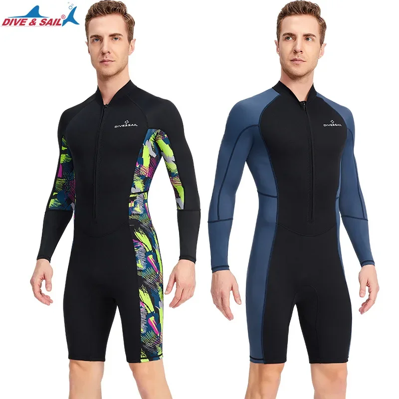 

Men's Wetsuit One-piece Long-sleeved Sunscreen Swimsuit 1.5mm Neoprene Snorkeling Surfing Warm Swimming Quick Dry Shorts Suit