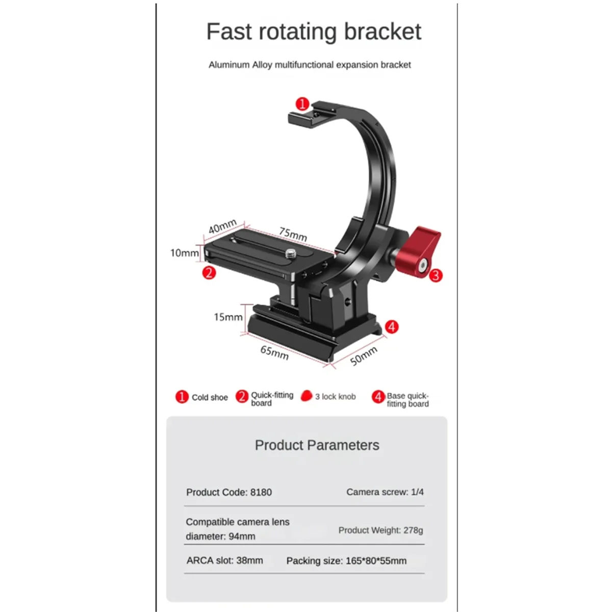 Lens Support Bracket Semi-Circular Ring Horizontal Vertical for DSLR Camera Video Holder Cold Shoe Camera Video Holder