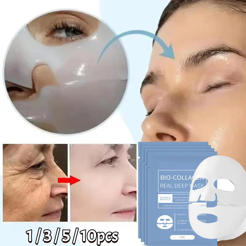 Bio-Collagen Real Deep Mask Anti-Wrinkle Lifting Face Mask With Hydrolyzed Collagen Collagen Reverse Film Volume Peel Off Mask