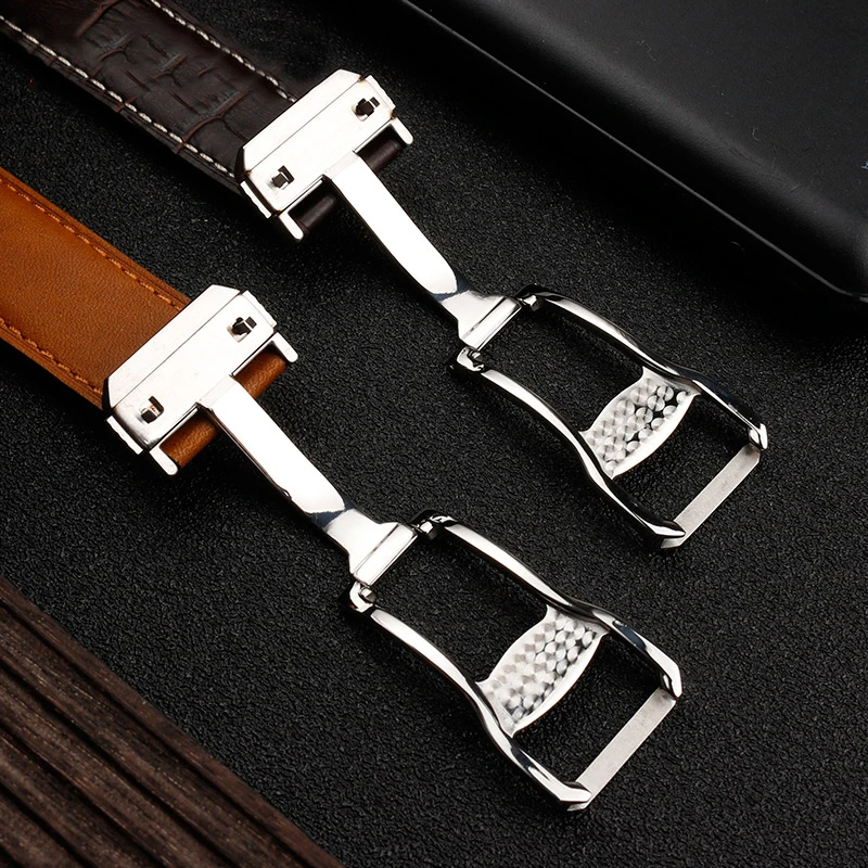 Ostrich Genuine Leather Watchband For Hamilton Jazz Series H32755851 Watch Strap Folding Clasp Bracelet Black Brown 20mm 22mm