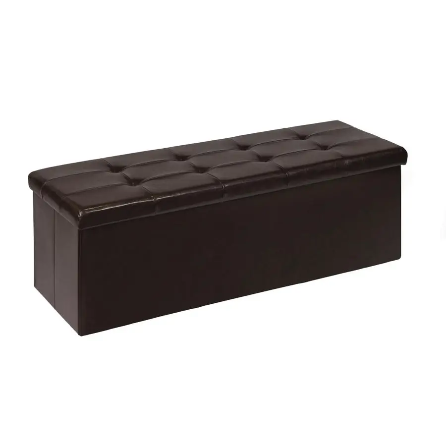 

Складная скамья-пуф для хранения, коричневая, из искусственной кожи, длинная, с местом для хранения, подставка для ног, сиденье, скамья для спальни и прихожей, 43.3x15.7x1 дюймов
