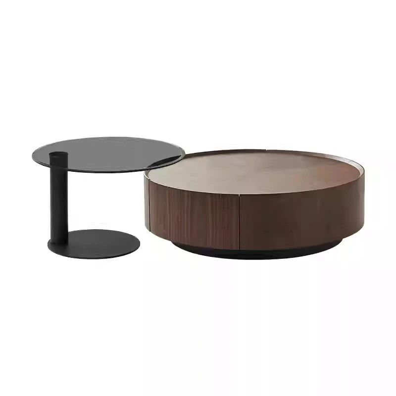 

Italian minimalist small apartment designer living room coffee table combination modern minimalist walnut storage round
