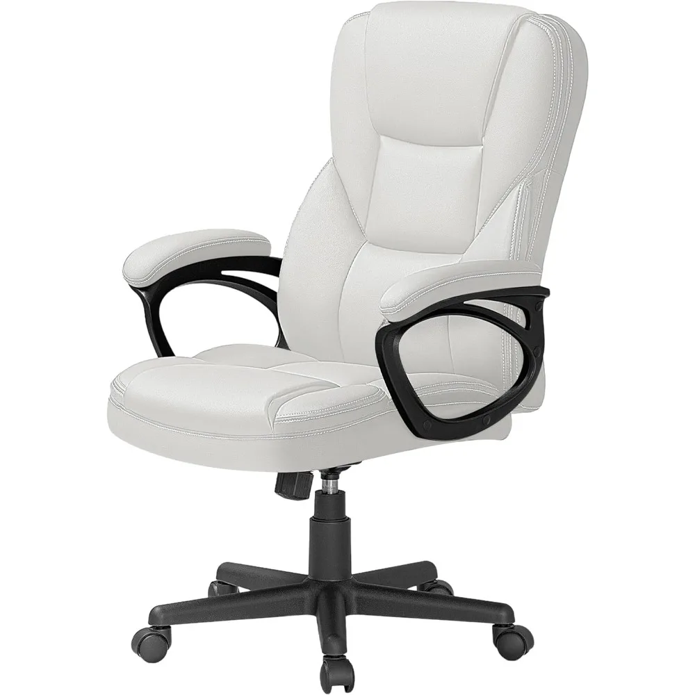 

Executive Office Chair, PU Leather High Back Ergonomic Armchair for Home Desk with Wheels, White