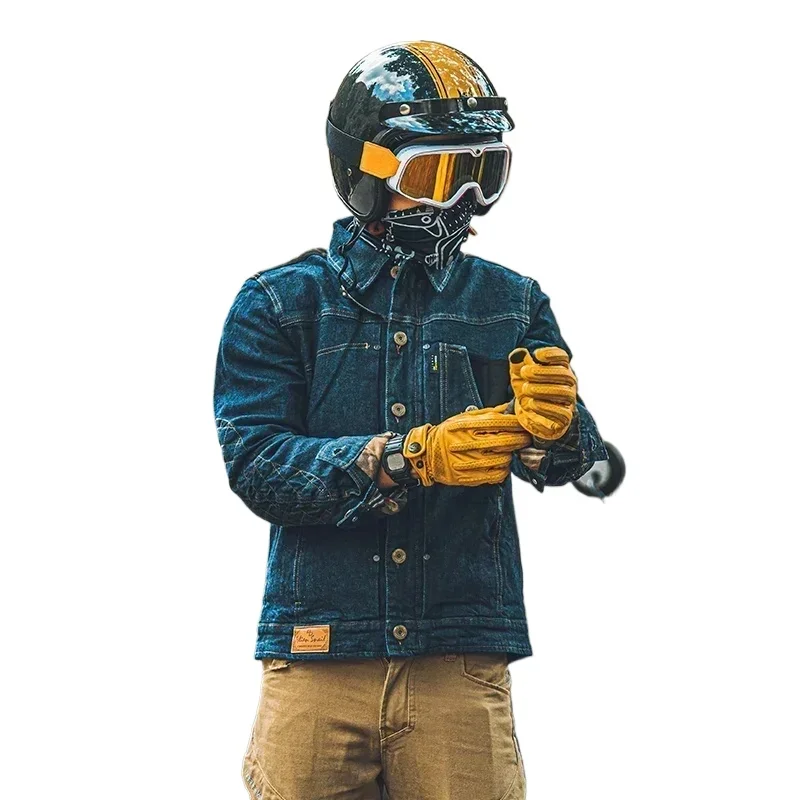 

ALIEN SNAIL Retro Denim Motorcycle Jackets Moto Riding Suits Male Spring Autumn Anti Drop Kit Knight Equipment