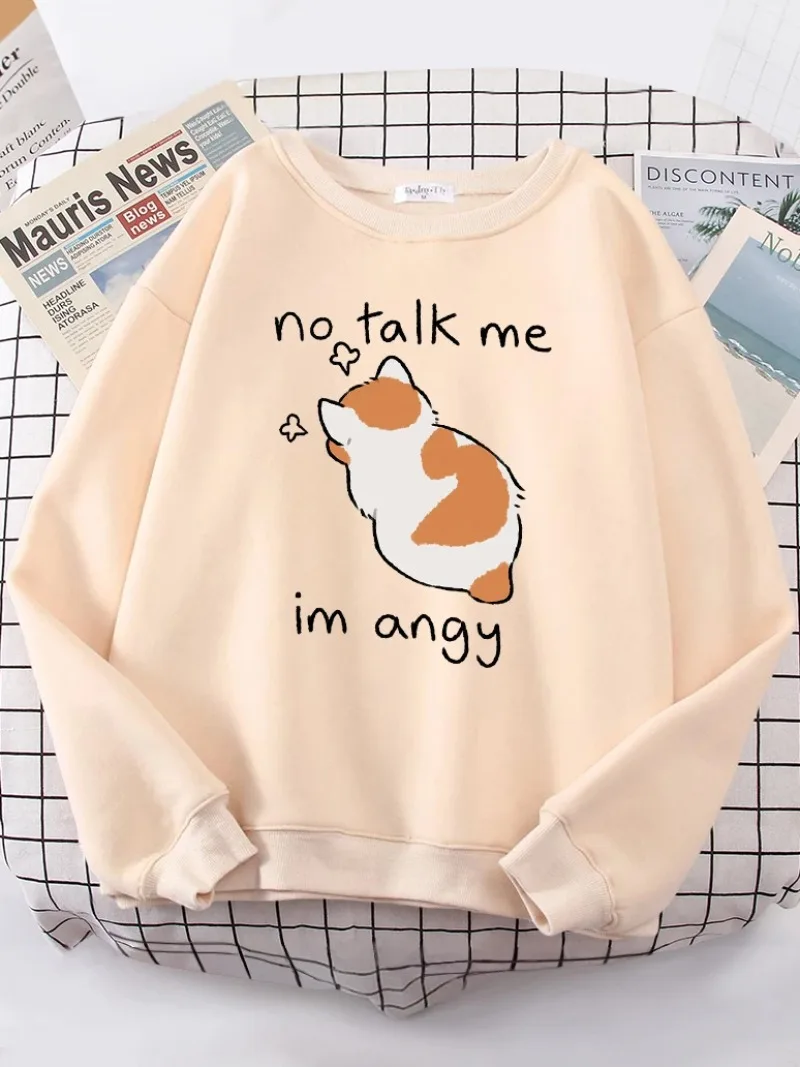 No Talk Me Cute Angry Cat Woman Hoody Casual Comfortable Sweatshirt Korean Soft Hoody simple All-match Warm Clothing Female