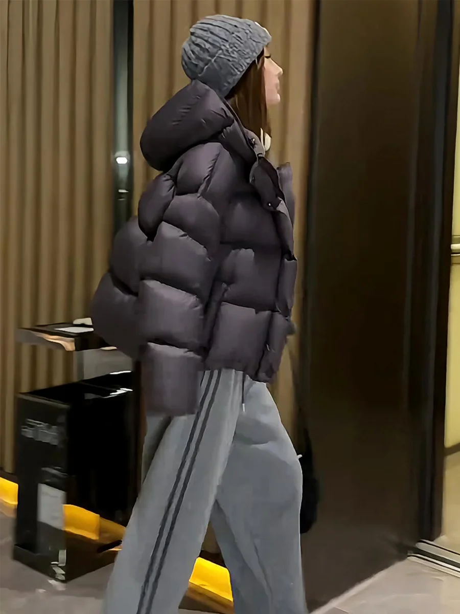 Mujer ey ort Puffer Jaet con capucha 90 blanco Du down Thi Warm Bread Sle Casual suelta ajuste cremallera ket diseño