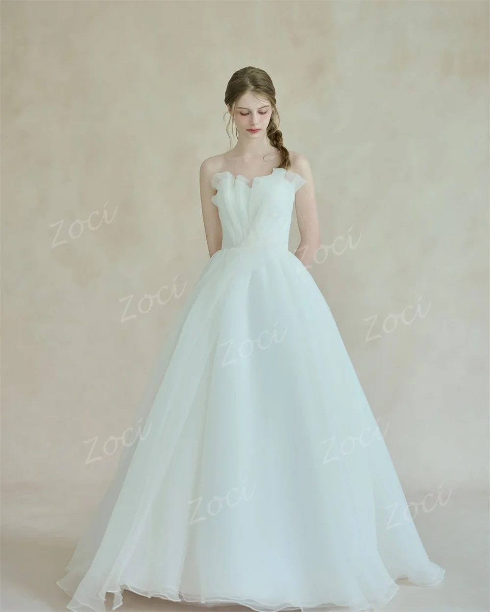 Zoci Modern Off Shoulder Organza A Line Korea Wedding Dresses Corset PhotoShoot Bride Wedding Party Gown 드레스 Customized