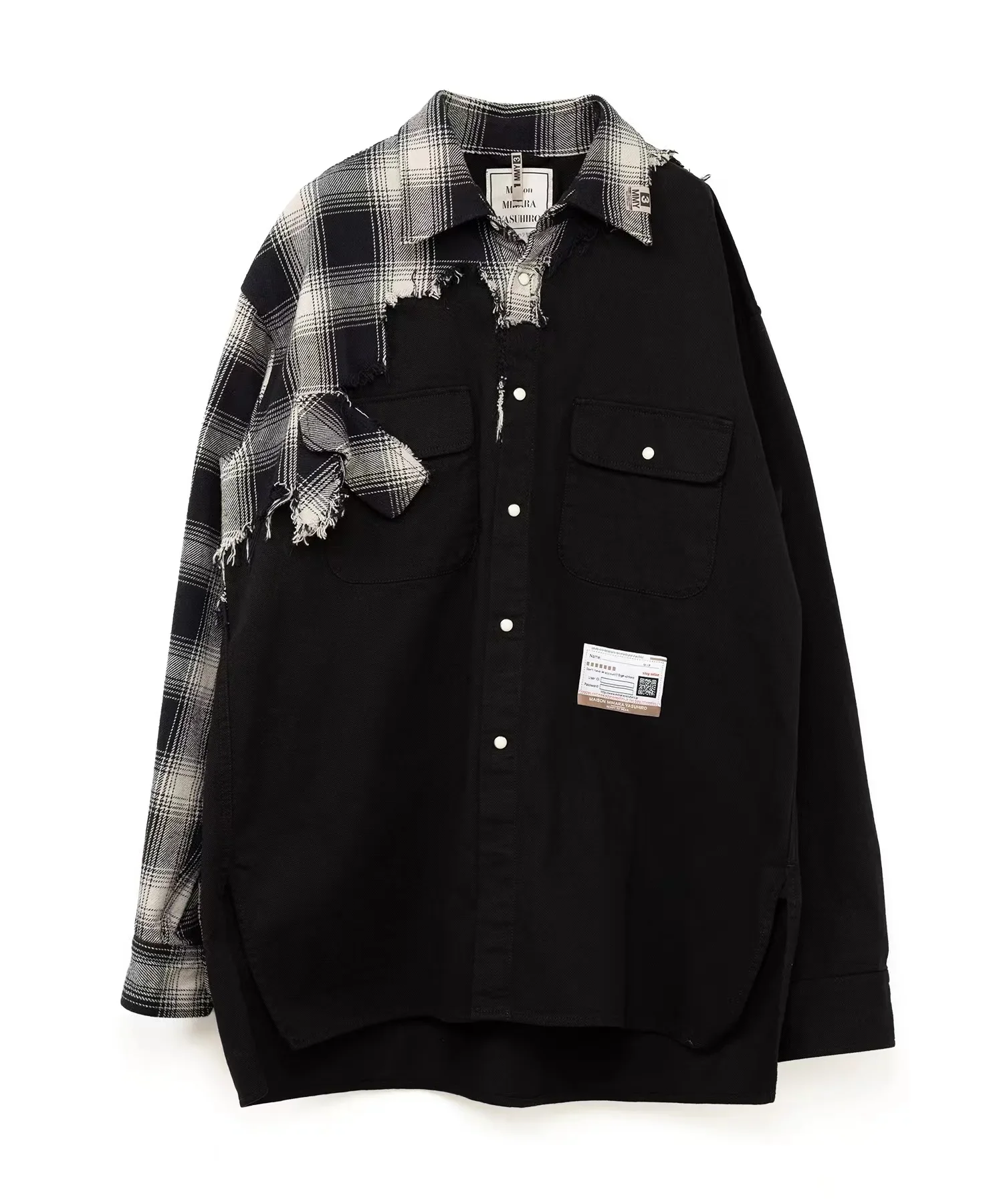 

22AW MIHARA YASUHIRO MMY Irregular Splice Plaid Jacket Men's Lapel Black Loose Japan Style Shirt Coat
